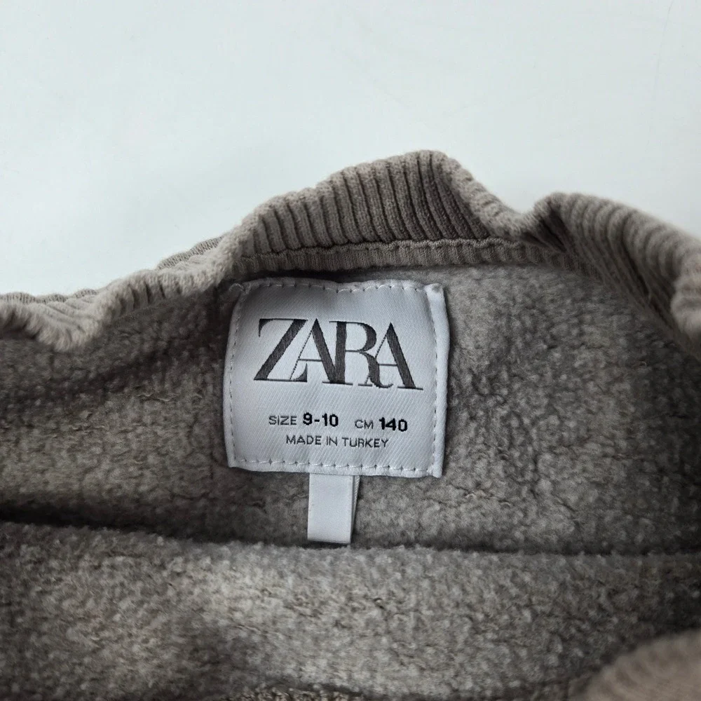 Zara Sweatshirt Girls 9-10 Taupe Black Tulle Bow Fleece Lined Pullover Top